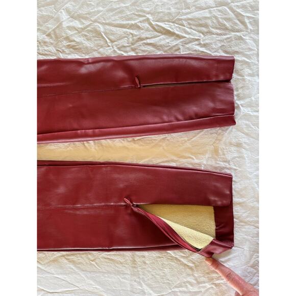 ZARA Faux Leather Skinny High Rise Pants Ankle Zip Size M Medium Red Burgundy - Picture 5 of 9